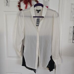 Bebe Off White Button-Up Blouse